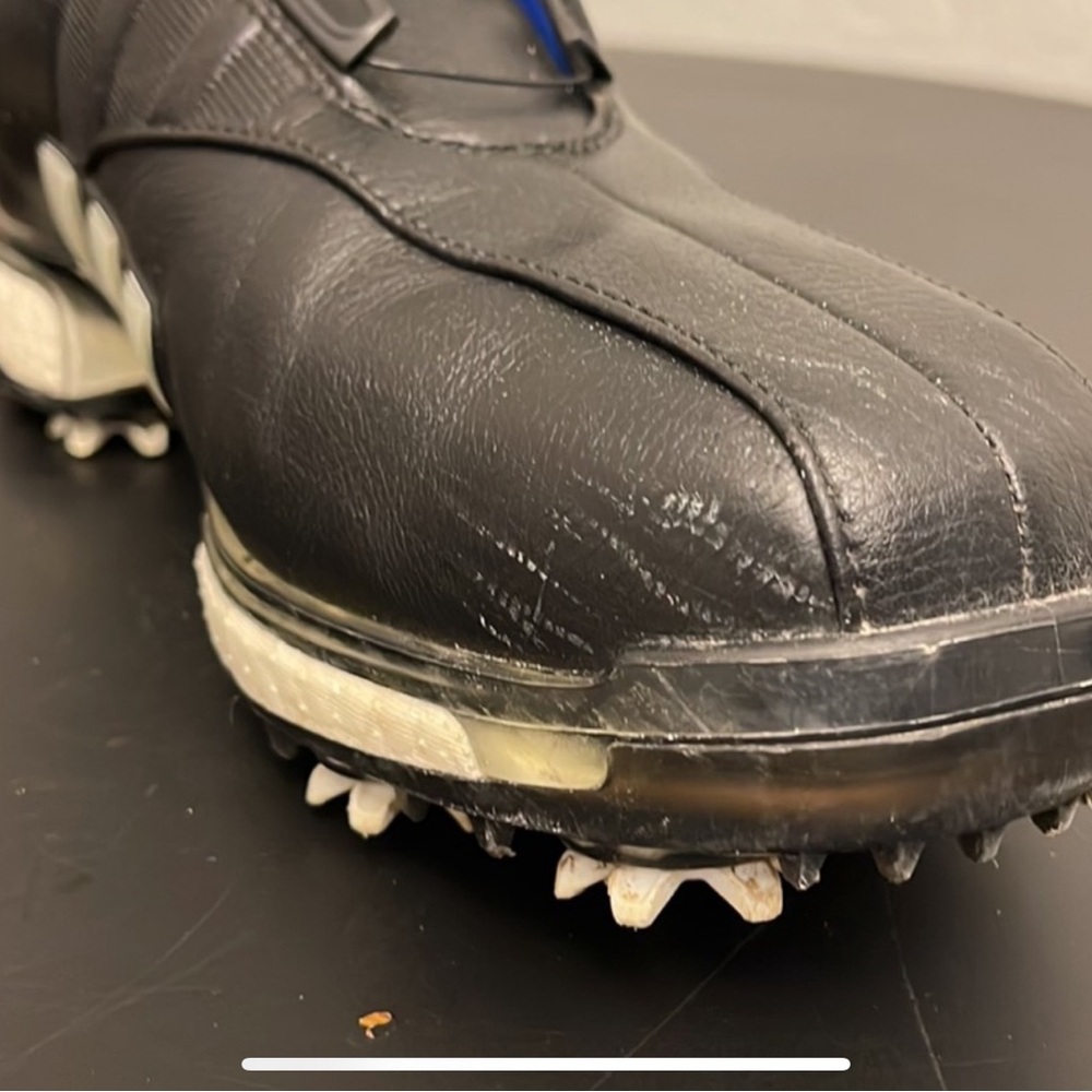 Adidas Men's Black and White Athletic Golf Shoes - Picture 8 of 10